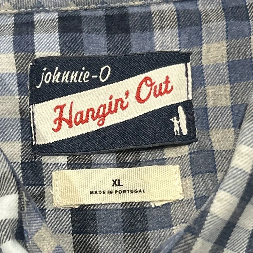 Johnnie-O Dress Shirt Mens XL BLue Plaid Cotton Hangin' Out Button Up